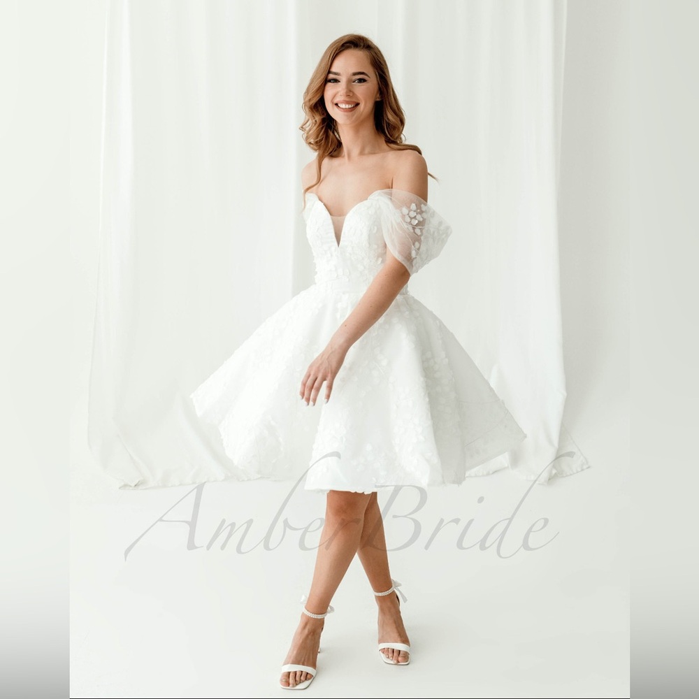 White Off-Shoulder Mini Wedding Elopement Dress